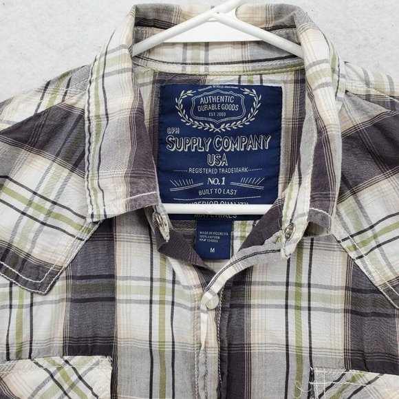 GPH Supply Co. Shirt Men's Pearl Snap Up Long Roll-Tab Sleeve Plaid Gray Medium - Picture 8 of 12